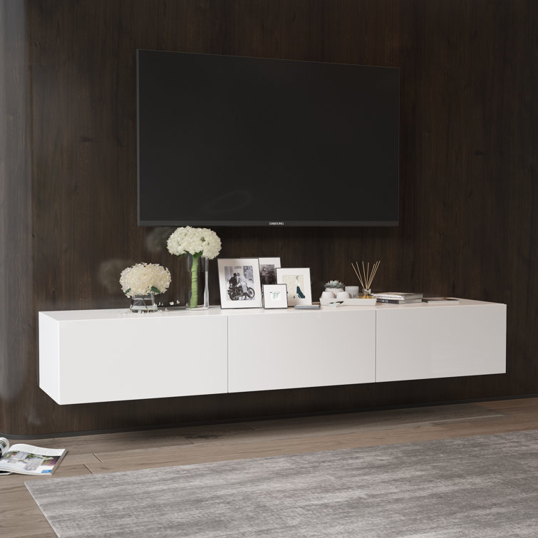 White high gloss floating tv unit with led clearance lights